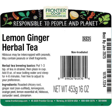 Frontier Co-Op Lemon Ginger Herbal Tea 1Lb