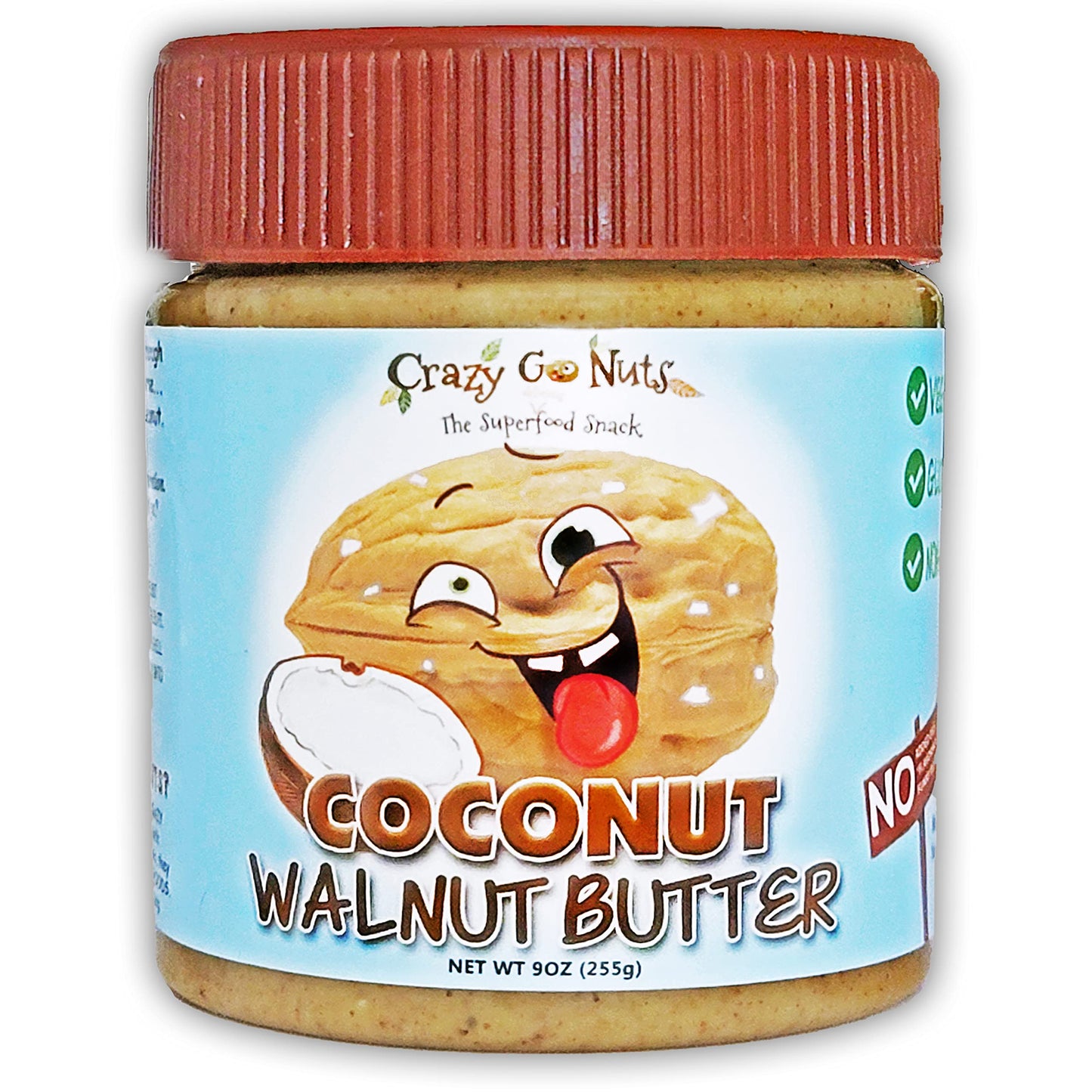 Crazy Go Nuts Walnut Butter - Coconut, 9 Oz (1-Pack) - Healthy Snacks, Keto, Vegan, Low Carb, Gluten Free, Superfood - Natural,