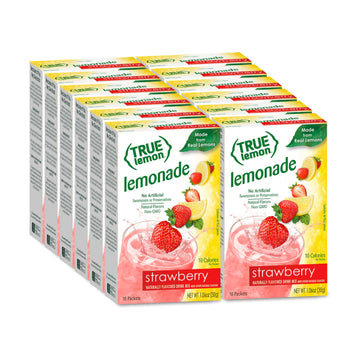 True Lemon Strawberry Lemonade Drink Mix, Made from Real Lemons, Low Calorie, Low Sugar, Lemonade Drink Mix, 10 Count, 1.06 oz (