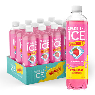 Sparkling Ice STARBURST Strawberry, Zero Sugar Flavored Sparkling Water, with Vitamins and Antioxidants, Low Calorie Beverage, 1