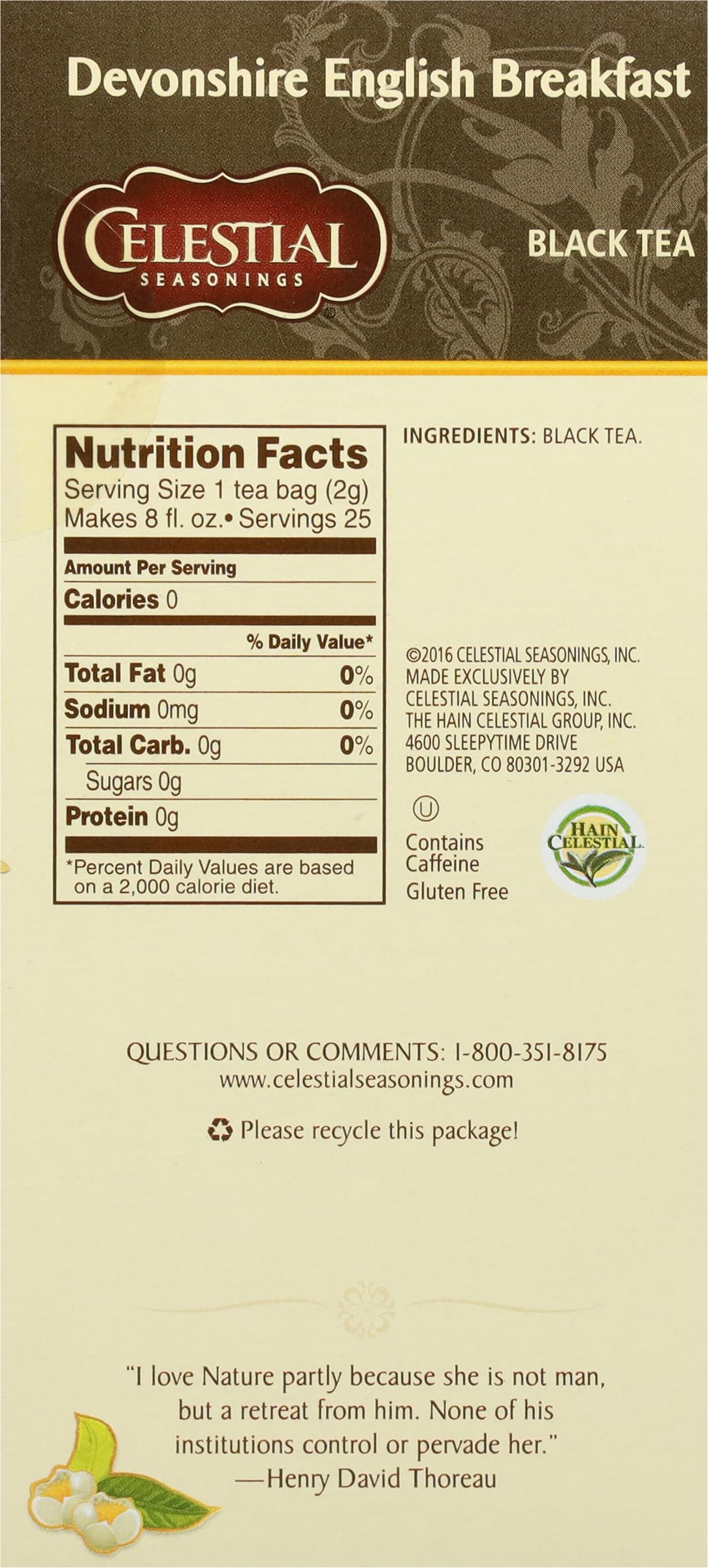 Celestial Seasonings Devonshire English Breakfast Black Tea 25 Tea Bags