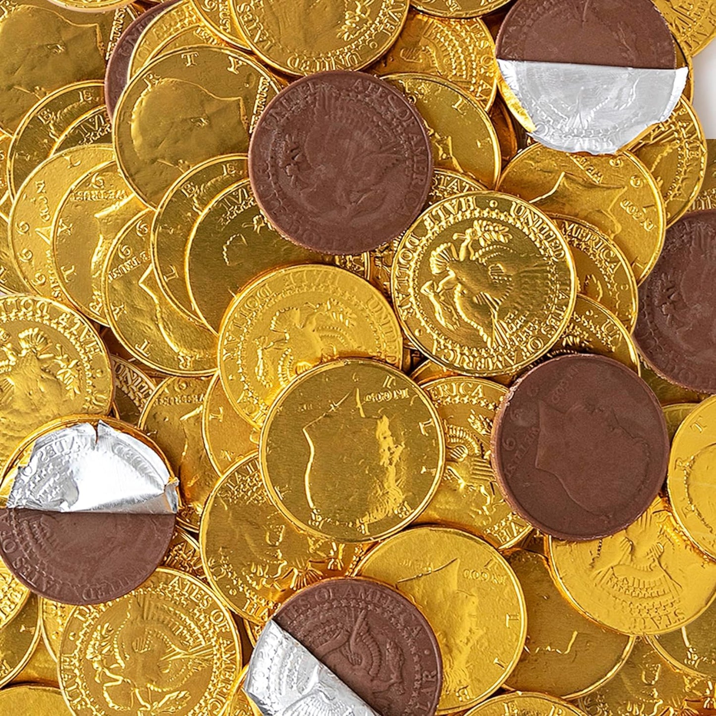 Large Solid Premium Milk Chocolate Coins, Kennedy Half Dollar Wrapped In Gleaming Gold Foil, 130 Pieces Made In Europe Coins