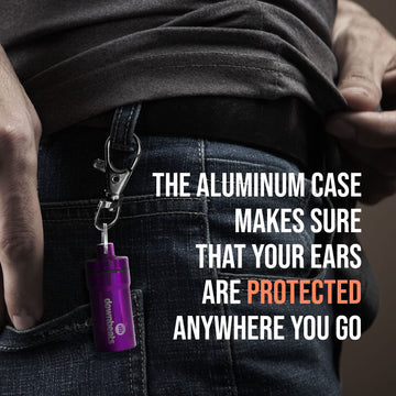 Downbeats Reusable High Fidelity Hearing Protection: Ear Plugs For Concerts, Music, And Musicians (Clear Ear Plugs, Purple Case)