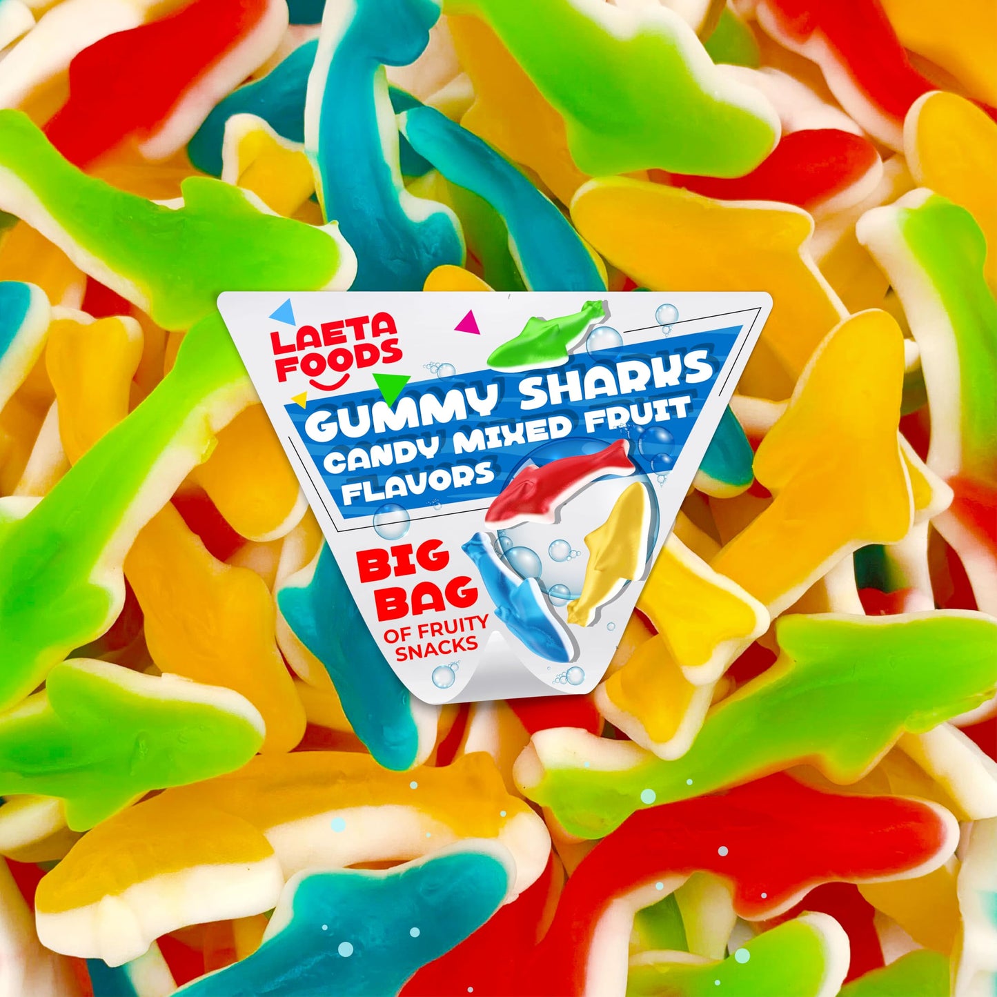 Gummy Sharks Candy, Mixed Fruit Flavors (1 Pound Bag)