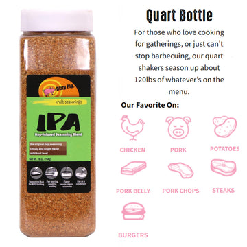 Dizzy Pig Ipa Hop-Infused Seasoning Rub Blend (Quart Shaker) - Seasons Around 120Lbs Of Food - Hand Made In The Usa - Msg Free,