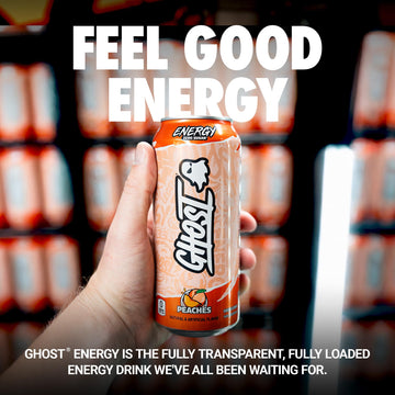 GHOST Energy Drink - 12-Pack, Peaches Flavor, 16oz, Gluten-Free, Vegan, 200mg Caffeine