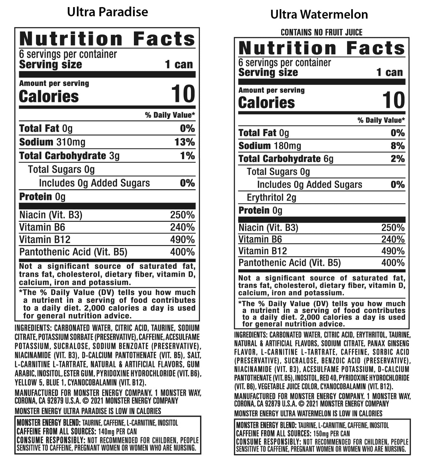 Monster Energy Drink Ultra Paradise And Ultra Watermelon, Variety Pack, 12 Pack - 12 Pack, 16 Fl Oz Cans