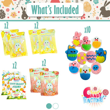 Easter Pink Round Willow Basket (70 Ct) Filled With Treats, Snacks, Candy, Peelable Gummies, Marshmallow Gummies, Bunny And More