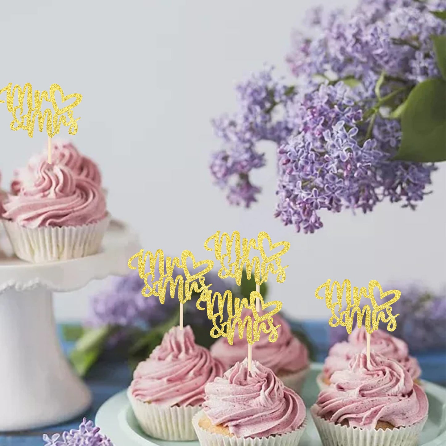 36 Pcs Mr & Mrs Cupcake Toppers With Love Heart Bridal Shower Cupcake Picks Wedding Engagement Birthday Party Cake Decorations S