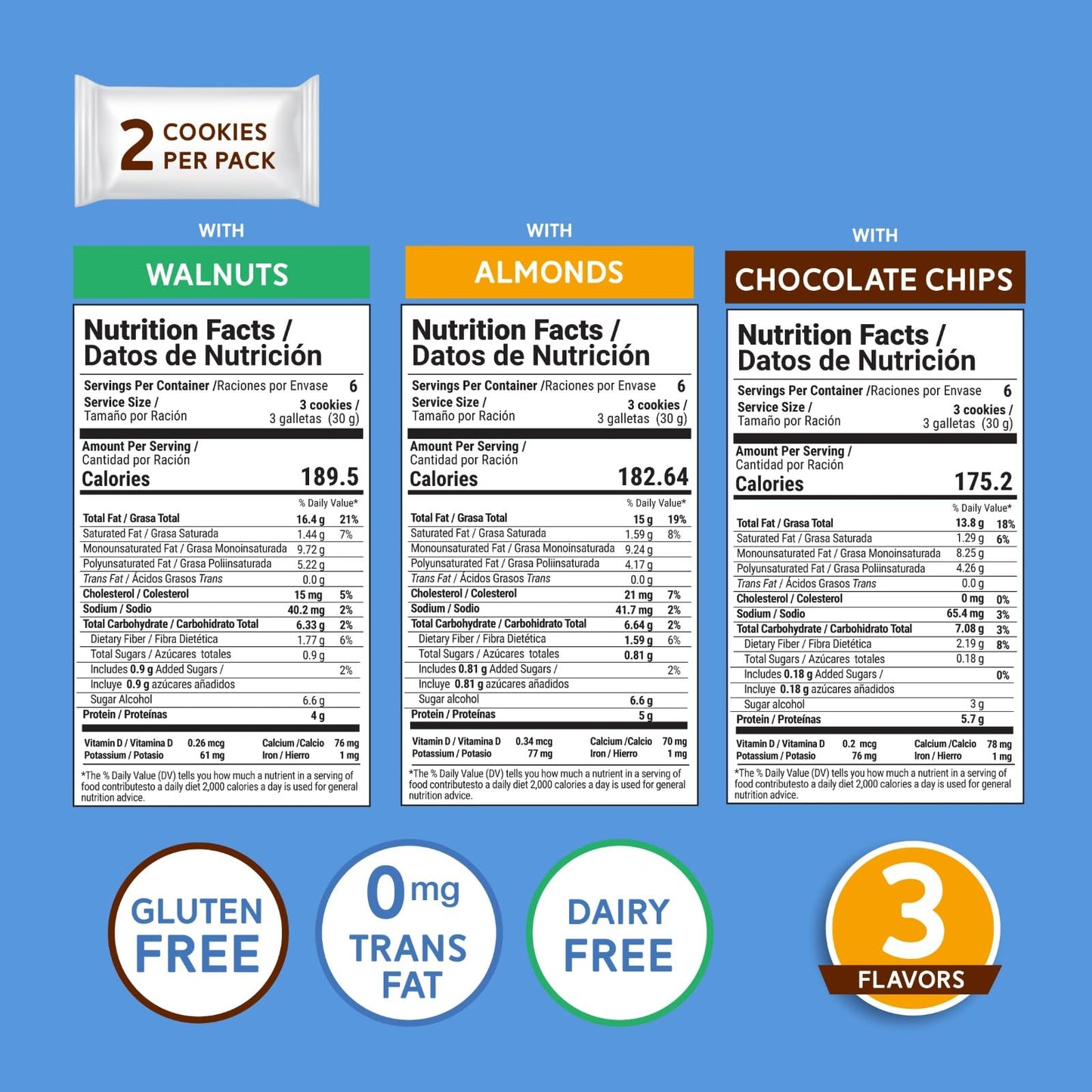 Taifelds Keto Cookies - 3 Flavor Club Pack, 54 Low Carb, Gluten Free, Zero Added Sugar Cookies - Premium Quality Snack