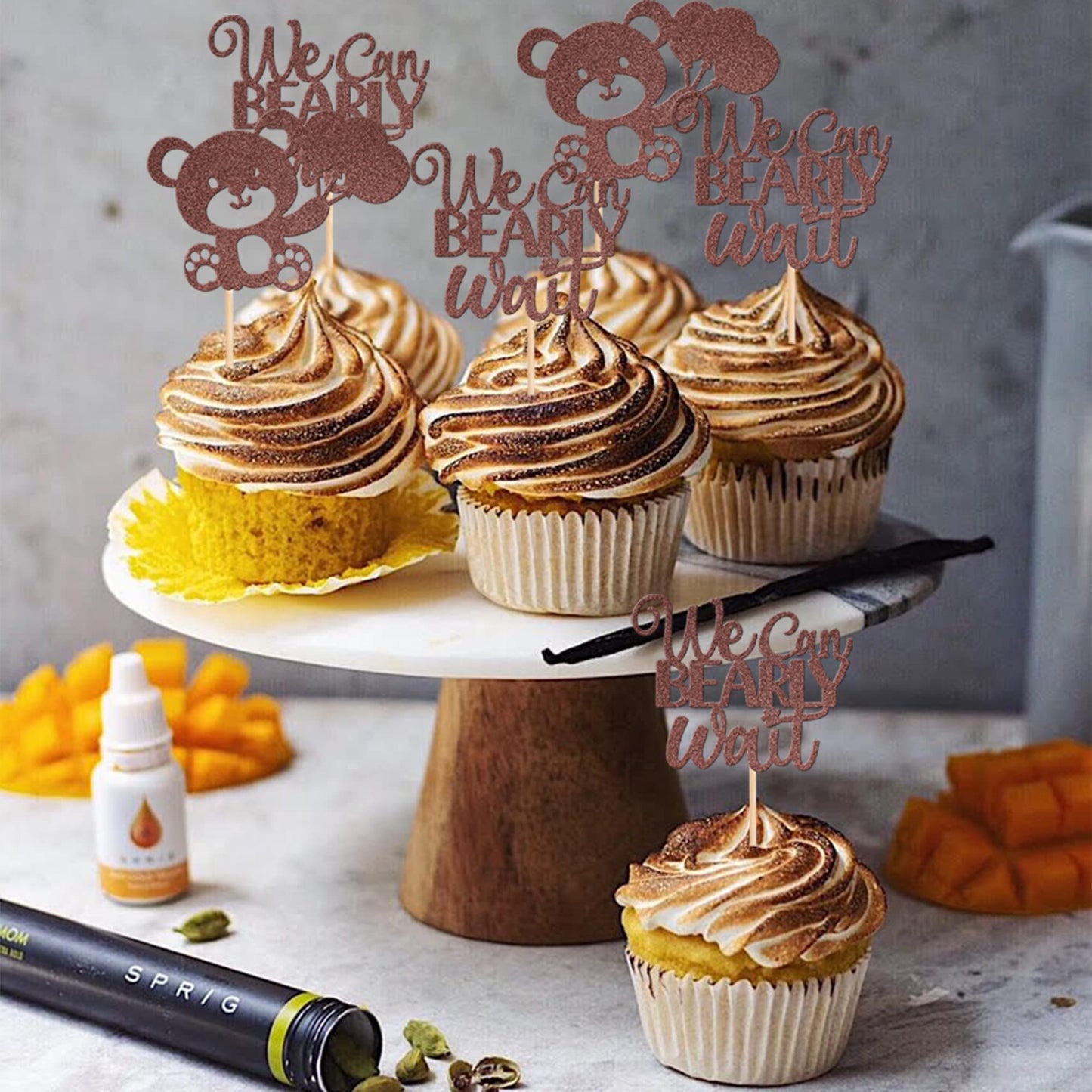 24 Pcs We Can Bearly Wait Cupcake Toppers Glitter Balloon Bear Cupcake Picks Baby Shower Cake Decorations For Gender Reveal Them