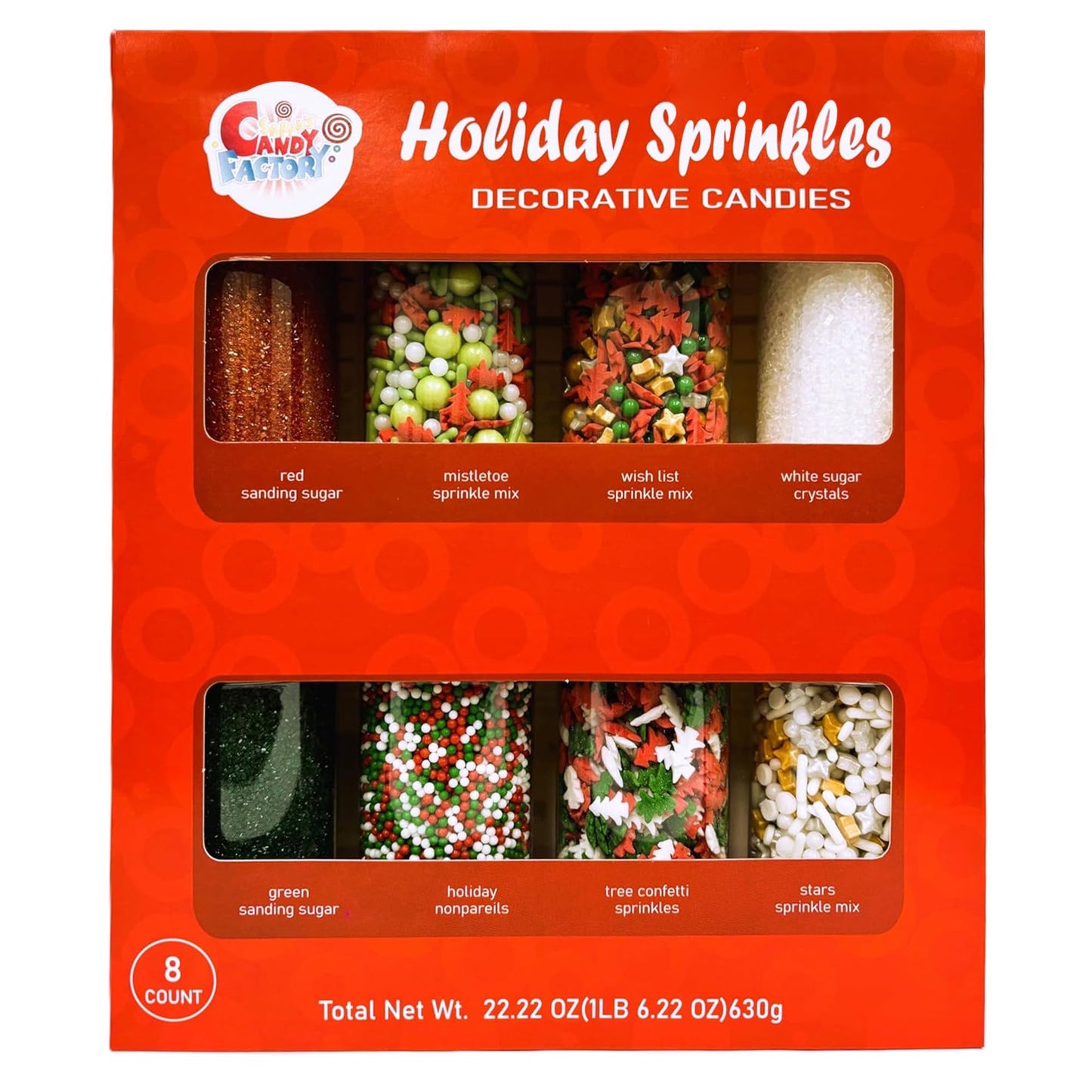 SarahS Candy Factory Holiday Cake - Cookie Sprinkles For Christmas-Party Kosher Sanding Crystal Nonpareils Tree Confetti And Stars Set 8 Count 22.22Oz Different Types In Jar