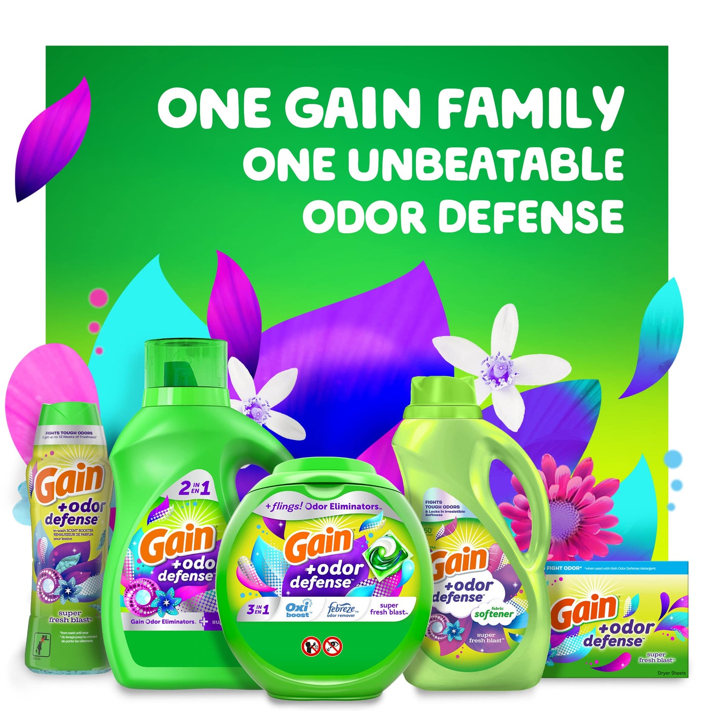 Gain + Odor Defense Liquid Fabric Softener, Super Fresh Blast Scent, 140 Oz 190 Loads, He Compatible