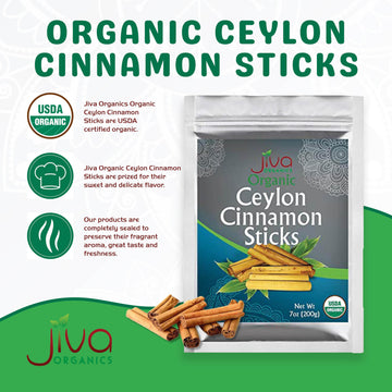 Organic Ceylon Cinnamon Sticks 7 Ounce Bag From Sri Lanka | Raw, Vegan, Non-Gmo | ~45 Sticks, 3 Inch, Fair Trade, Gluten Free By Jiva Organics