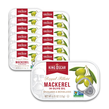 King Oscar Mackerel In Olive Oil, 4.05 Ounce Can (Pack Of 12, Packaging May Vary), Skinless & Boneless, Wild Caught Canned Mackerel