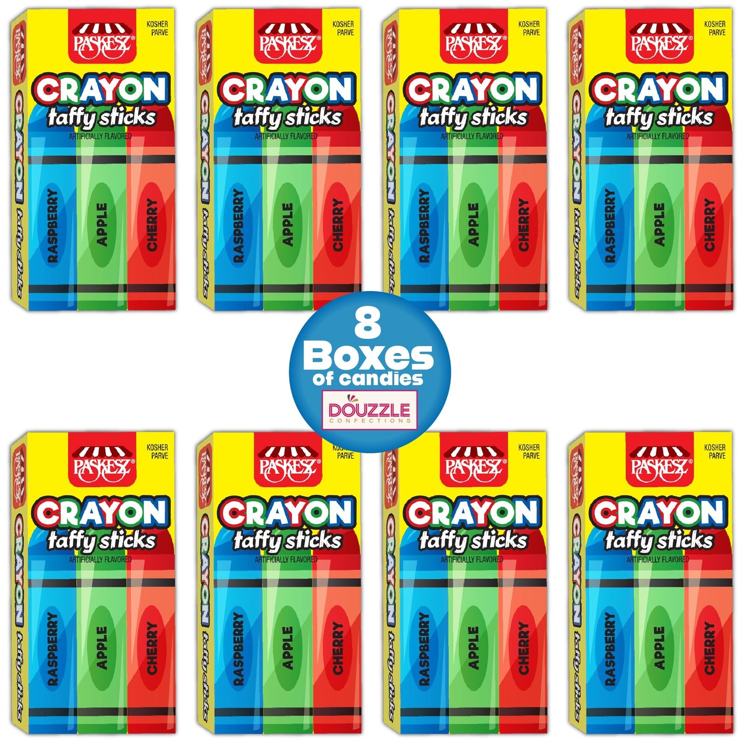 DOUzzle Edible Crayon Taffy Sticks - 8 Count, Individually Wrapped Candies for Marines, Birthday Party Favors, Kosher Parve