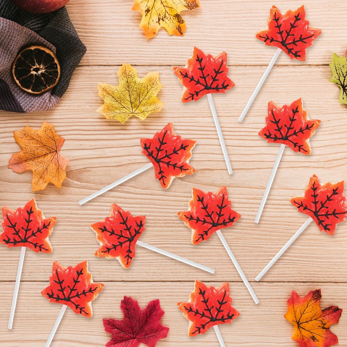 Maple Leaf Lollipops 50 Pieces of Fall Candy Individually Wrapped Perfect Fall Candy Favors for Fall Autumn Parties Cozy Fall Gatherings and Fall Celebrations
