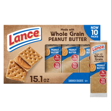 Lance Sandwich Crackers, Made with Whole Grain Crackers, Peanut Butter, 10 Individual Packs