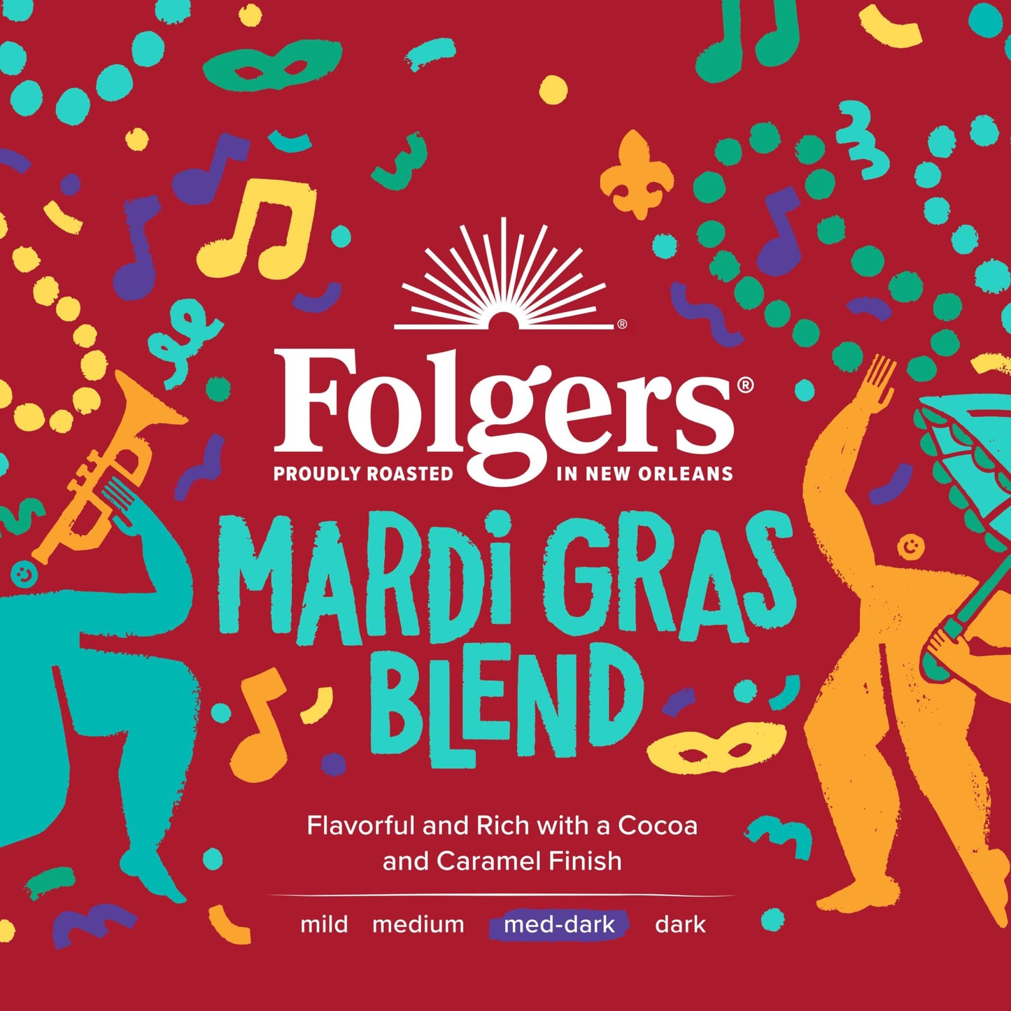 Folgers Mardi Gras Blend Medium-Dark Roast Coffee, 72 Keurig K-Cup Pods