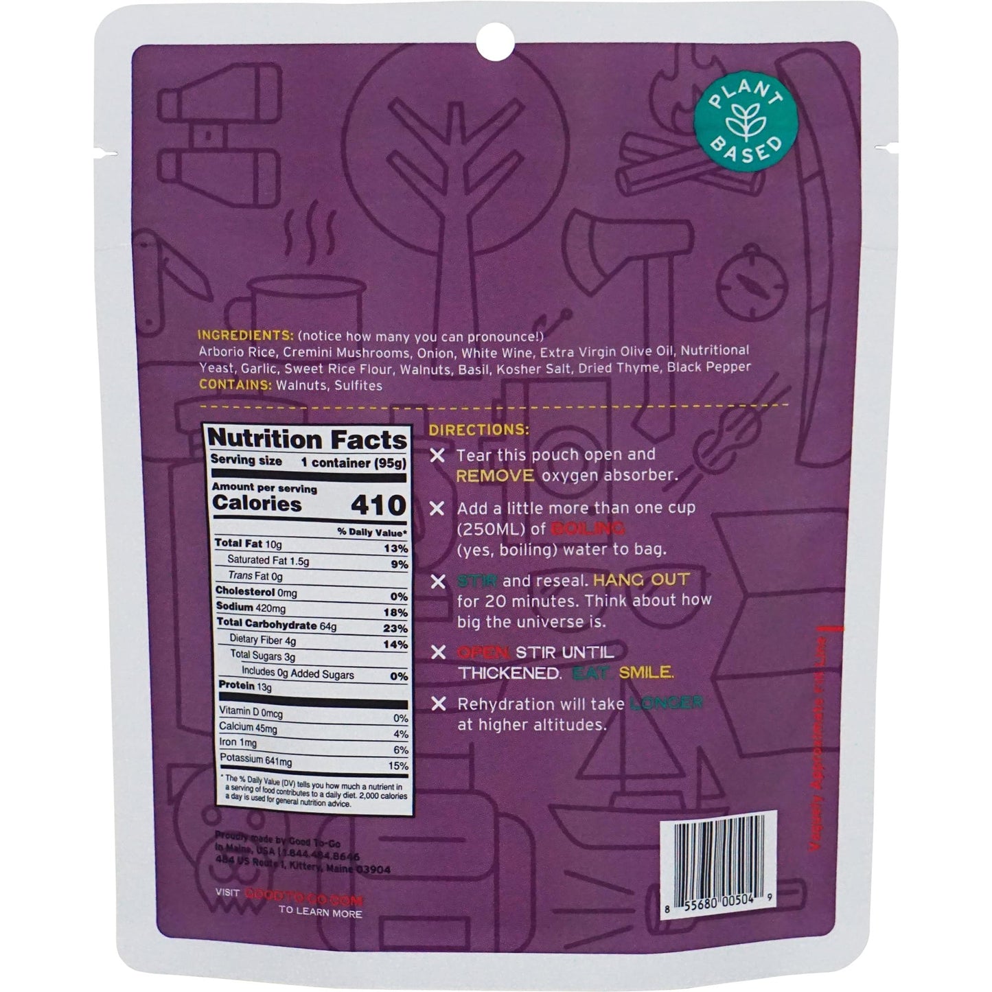 Good To-Go Mushroom Risotto (Single Serving) | Camping & Backpacking Food | Just Add Water Backpacking Meals | Good To-Go Dehydrated Meals Taste Better Than Freeze Dried Food
