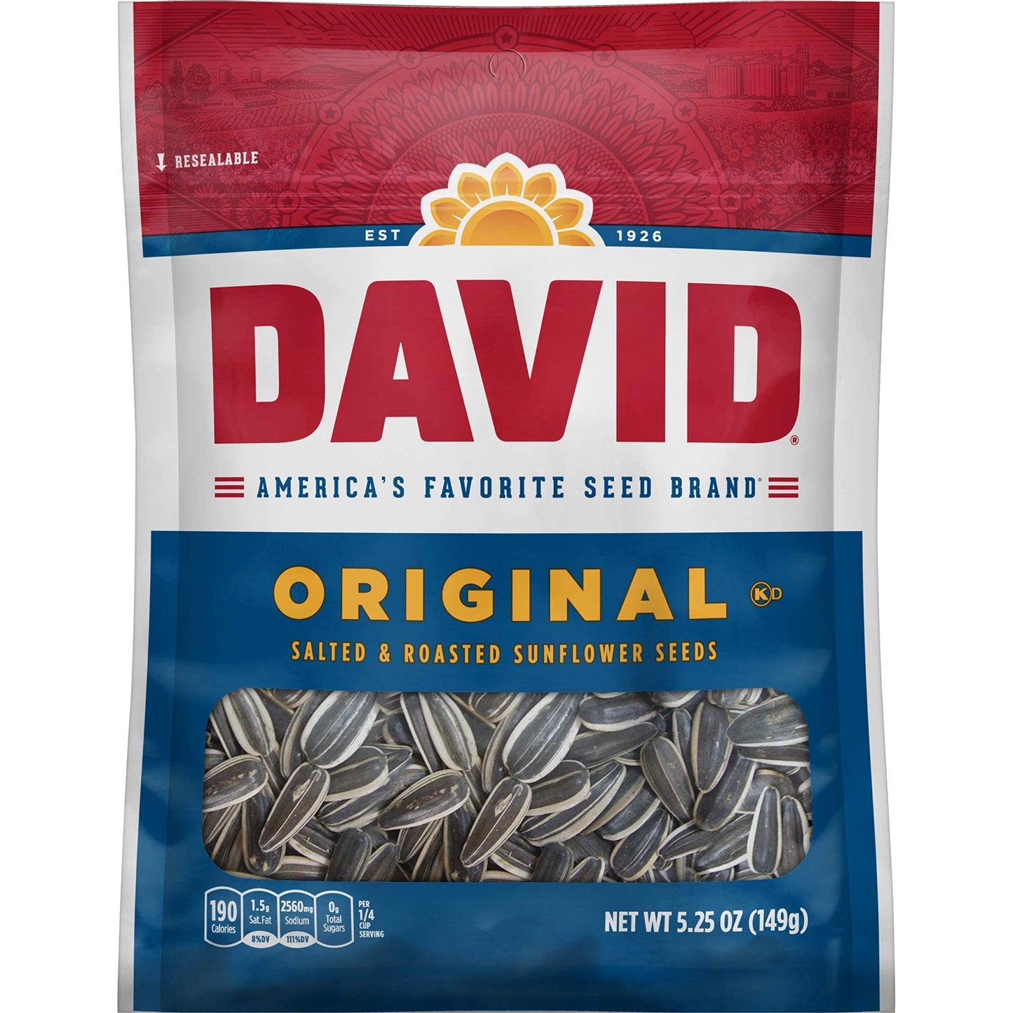 DAVID Roasted and Salted Sunflower Seeds, Original Flavor, 5.25oz. (Pack of 12)