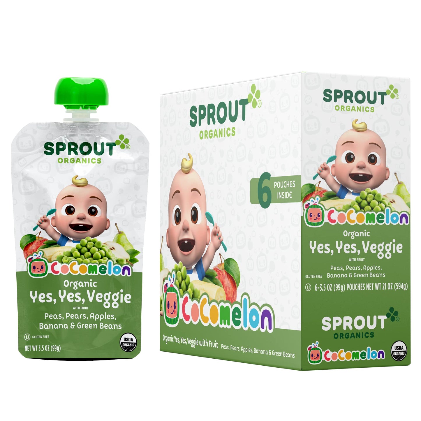 Cocomelon Sprout Organic Baby Food, Toddler Pouches, Yes, Yes, Veggie, Fruits, Grains, 3.5 Oz(Pack Of 12)