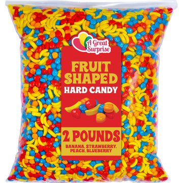 Fruit Shaped Hard Candy - 2 Pounds - Kids Candies for Buffet - Unwrapped Gumball Machine Refills - Classic Candy Bar Candy - Banana Strawberry Peach Blueberry Flavors