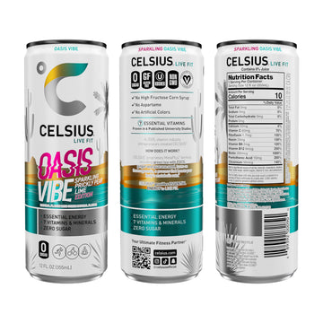 CELSIUS Sparkling Oasis Vibe Energy Drink, 12 Fl Oz, Pack of 12, Model ANICEMOON