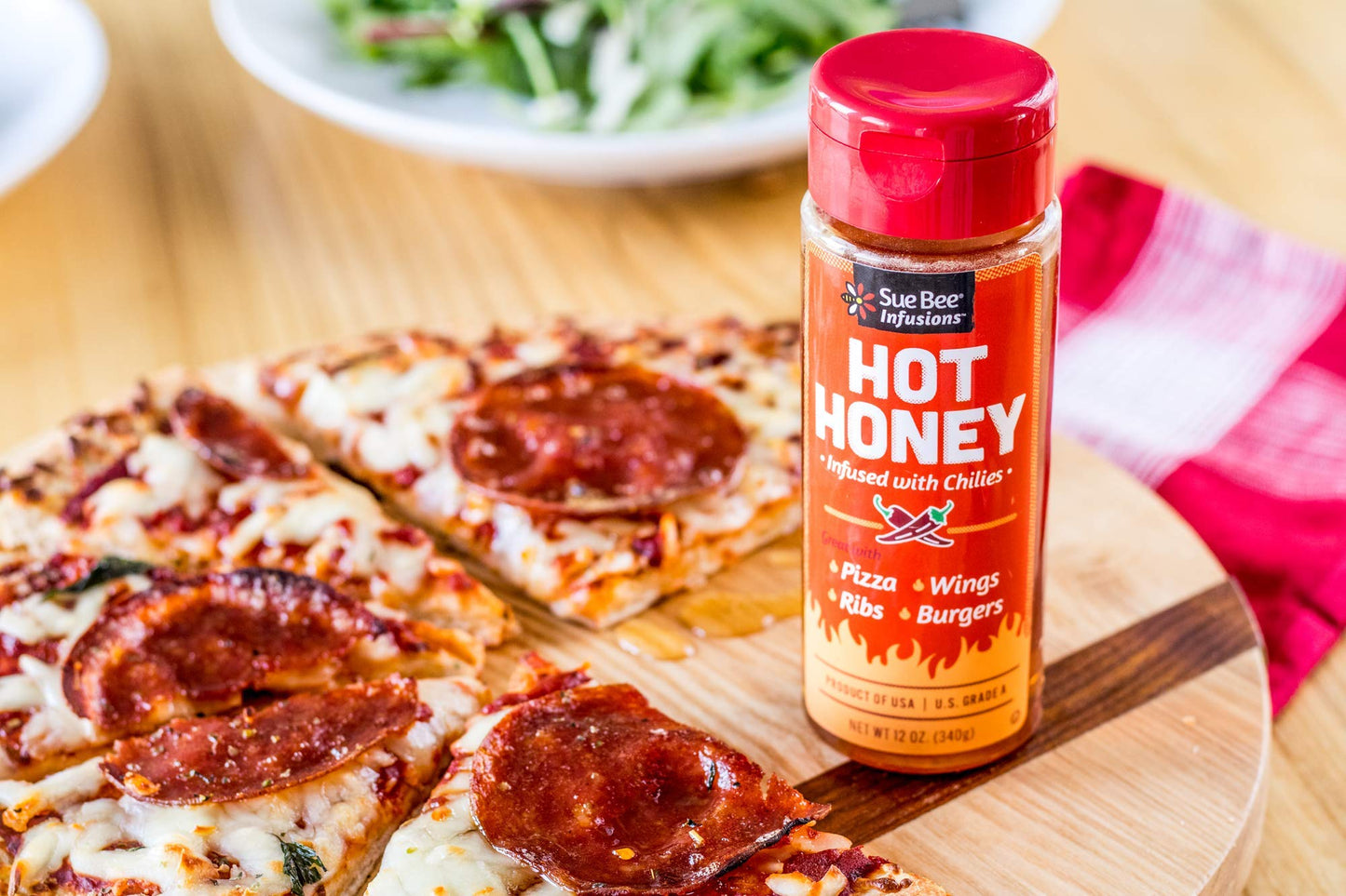 Sue Bee Hot Honey Infused with Chili, 12 Ounce, Pack of 6, Ideal for Ribs, Wings, and Burgers
