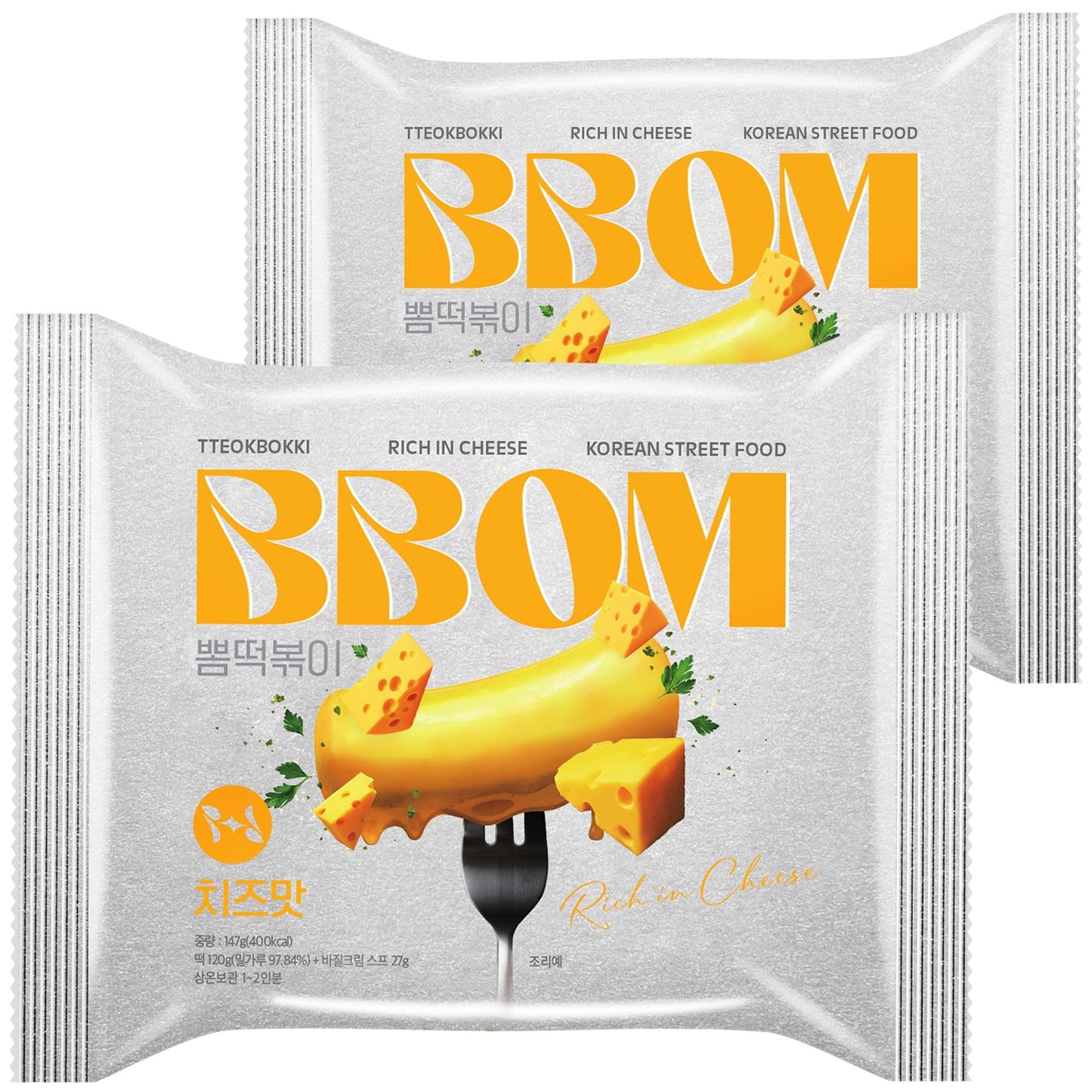 BBOM Instant Korean Tteokbokki Pouch - Cheese Flavor Korean Rice Cakes - Easy Street Food Meal Kit - Includes Tray, Rice Cakes &