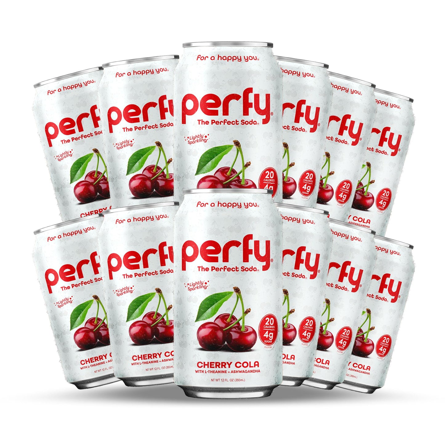 Perfy Energy Blend Free Cherry Cola Soda | Made With Real Juice - Low Sugar Nootropic Drink With L-Theanine + Ashwagandha | Calming Adaptogen Mocktail | Keto Maternity Use-Safe | 12-Pack Healthy Functional Soda Alternative