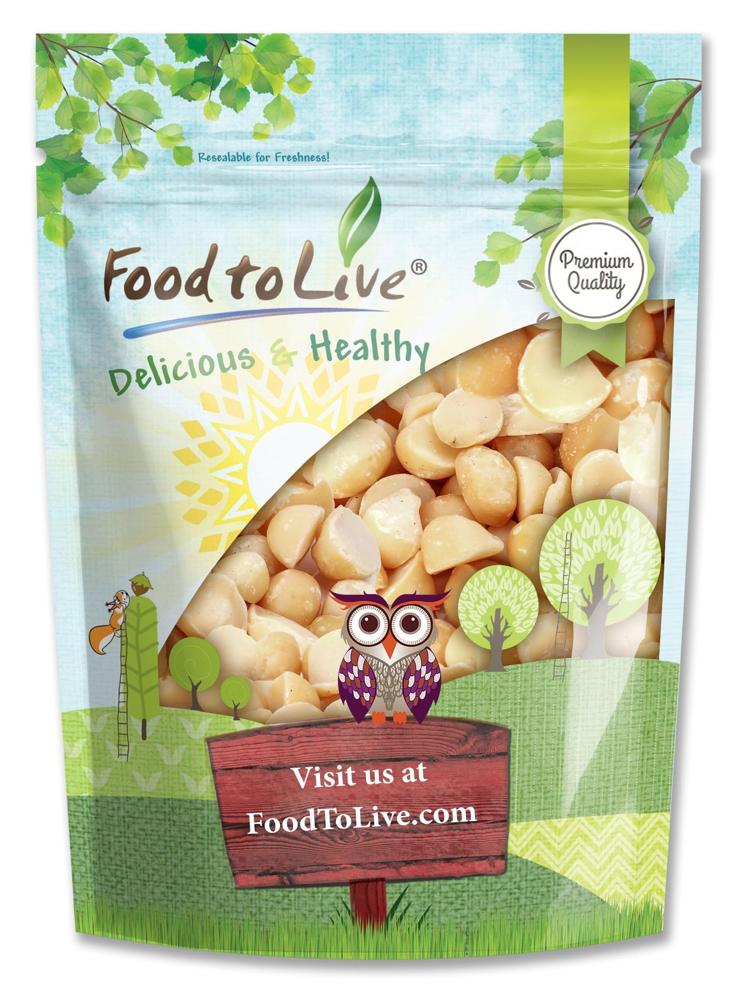 Food to Live Macadamia Nut Halves & Pieces, 2 Pounds - Raw, Shelled, Unsalted, Kosher, Vegan, Bulk. Keto Snack. Good Source of H