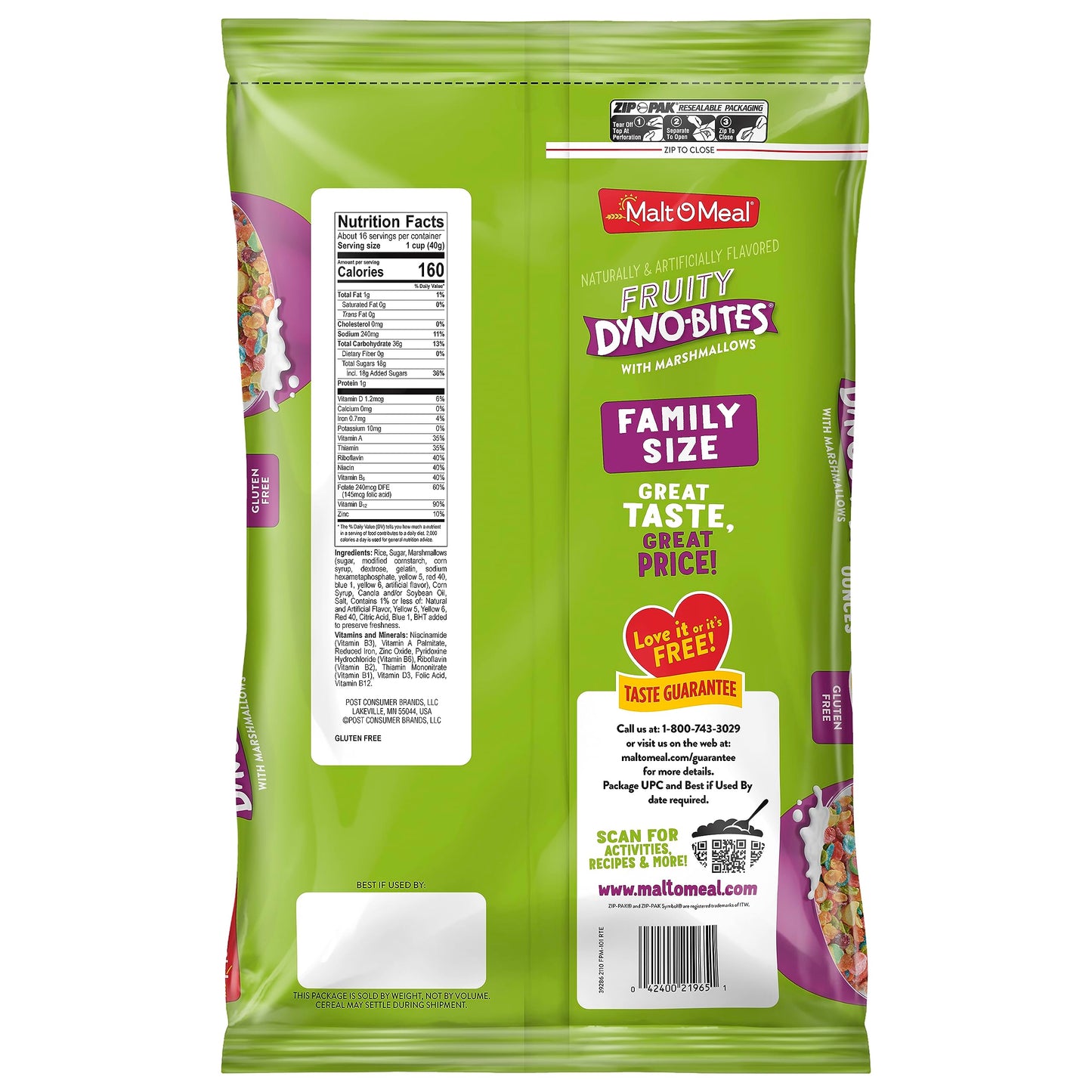 Malt-O-Meal Fruity Dyno Bites Cereal With Marshmallows, Gluten Free Breakfast Cereal, Marshmallow Cereal With Fun Fruity Flavor, 22 Oz Resealable Cereal Bag