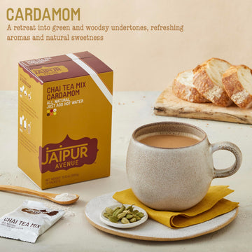 Jaipur Avenue Cardamom Chai Tea Mix Crafted With All-Natural Assam Black Tea, Cardamom, Cane Sugar, And Premium Dry Milk - Prese