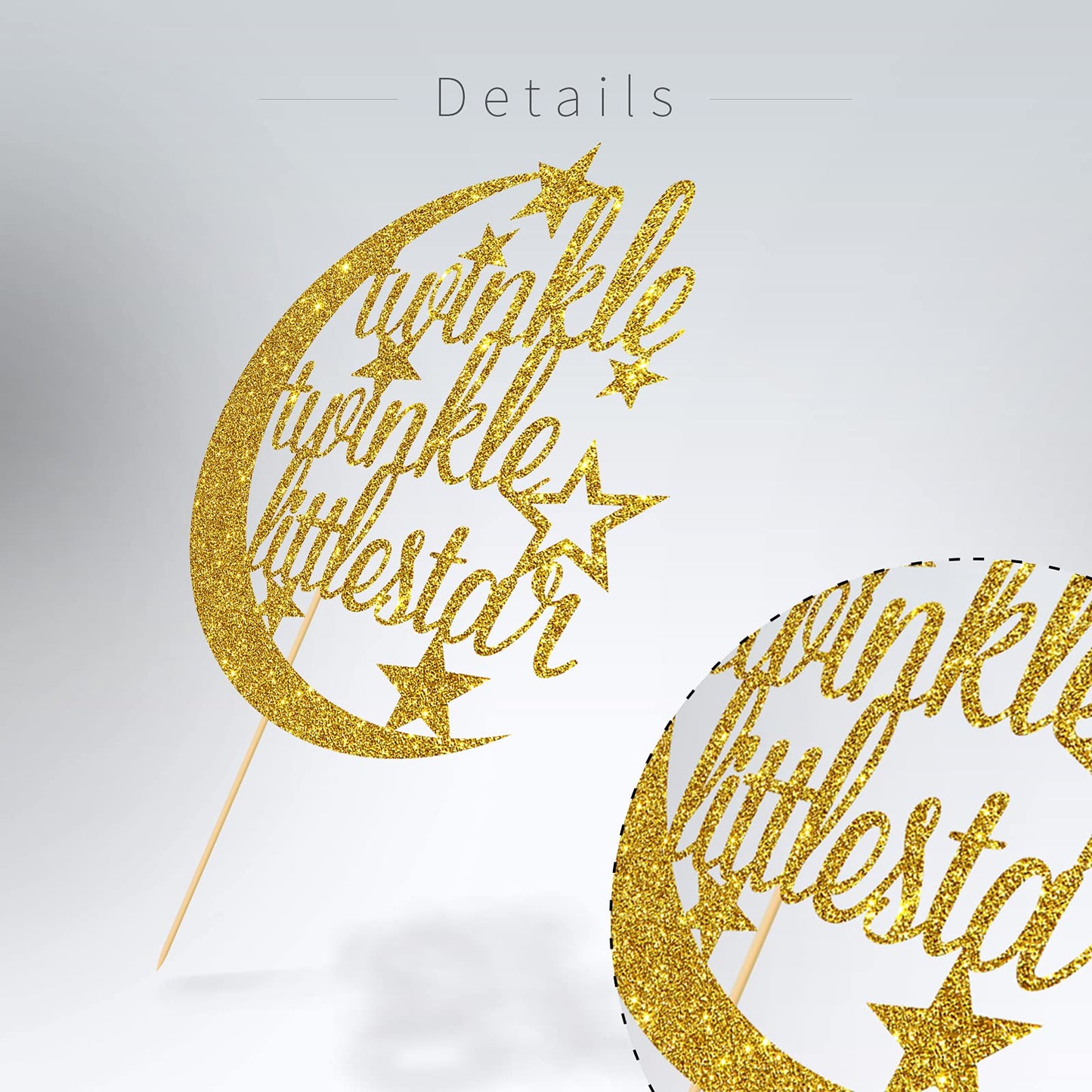 Gold Glitter Twinkle Twinkle Little Star Cake Topper For Baby Shower,Gender Reveal,Baby 1St 2Nd Birthday Party Decorations Suppl