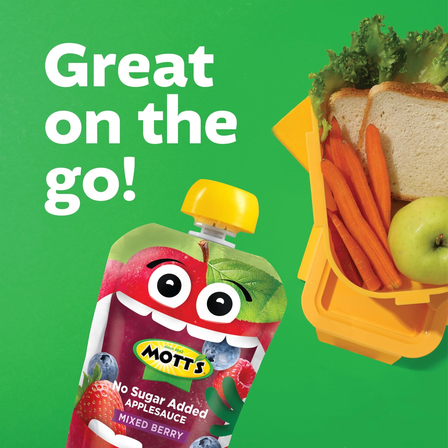Mott s No Sugar Added Mixed Berry Applesauce, 3.2 Oz Clear Pouches, 48 Count (4 Packs Of 12), Good Source Of Vitamin C, No Arti