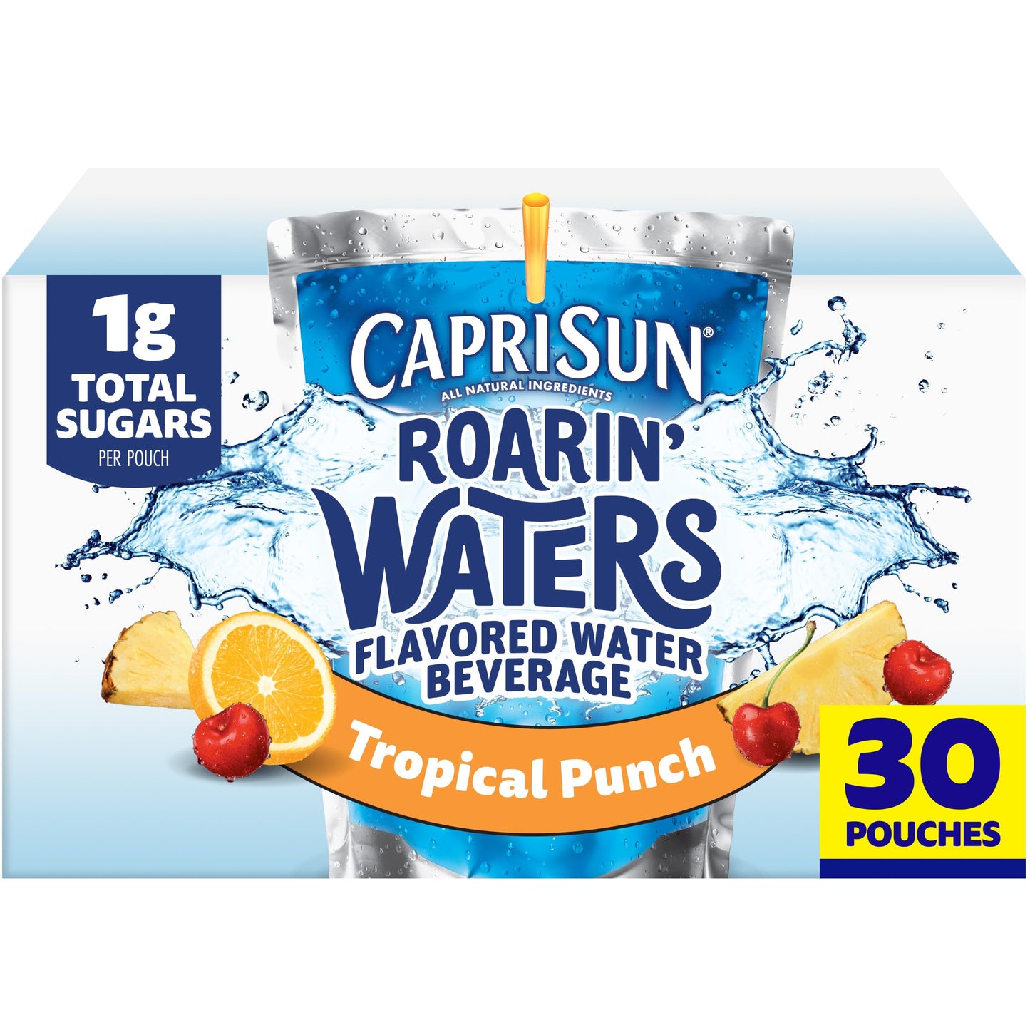Capri Sun Roarin Waters Tropical Punch Flavored with other natural flavor Water Beverage, 30 ct Box, 6 fl oz Drink Pouches