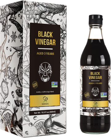 Soeos Chinkiang Vinegar 16.9 Fl Oz (500Ml), 3 Years Aged, Naturally Fermented, Mature Aged Black Vinegar, Chinese Black Vinegar, Zhenjiang Vinegar, Black Rice Vinegar, Black Vinegar Chinese.