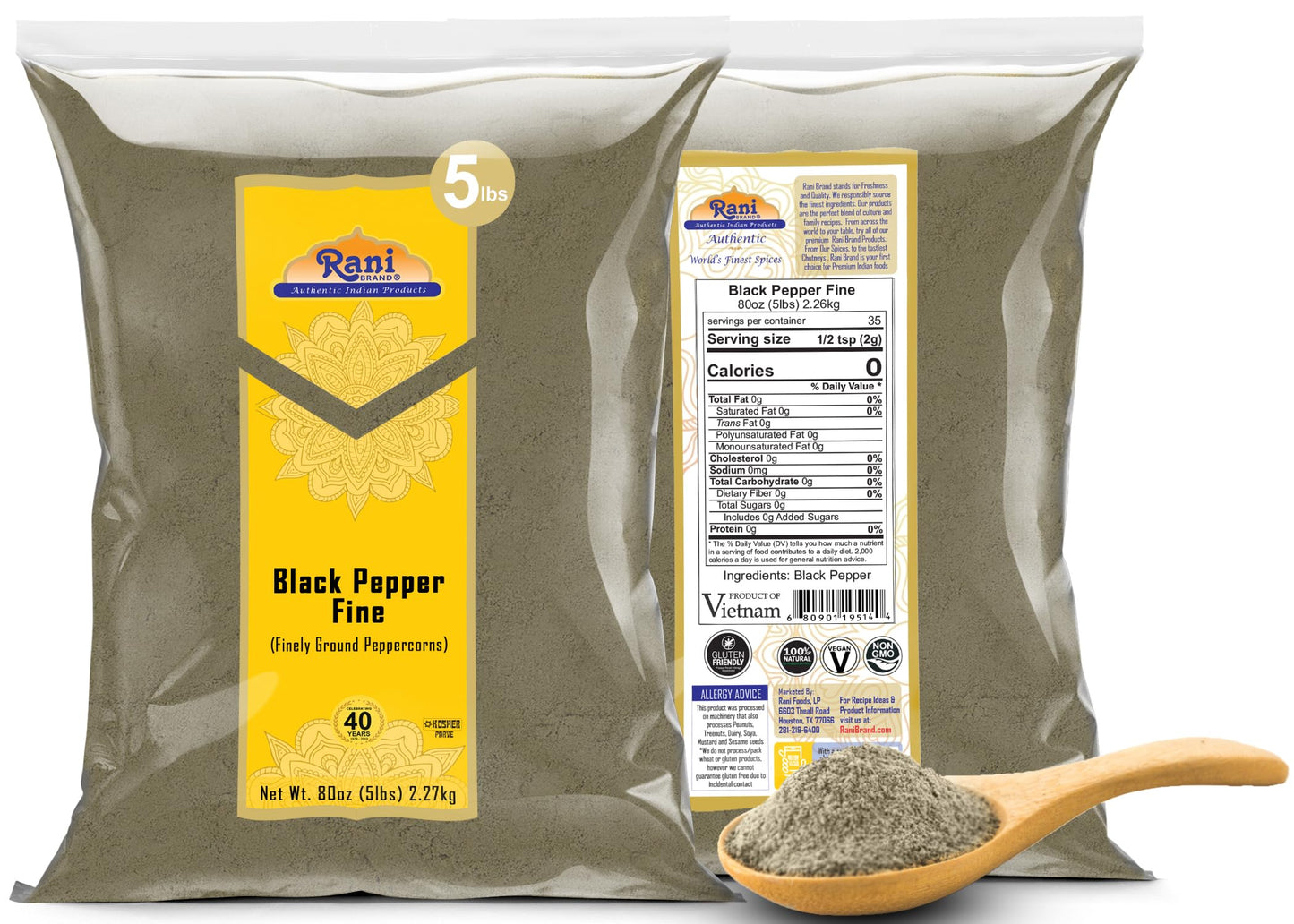 Rani Black Pepper Fine Powder 80 Mesh, 80Oz (5Lbs) 2.27Kg Bulk ~ All Natural | Vegan | Gluten Friendly | Non-Gmo | Kosher