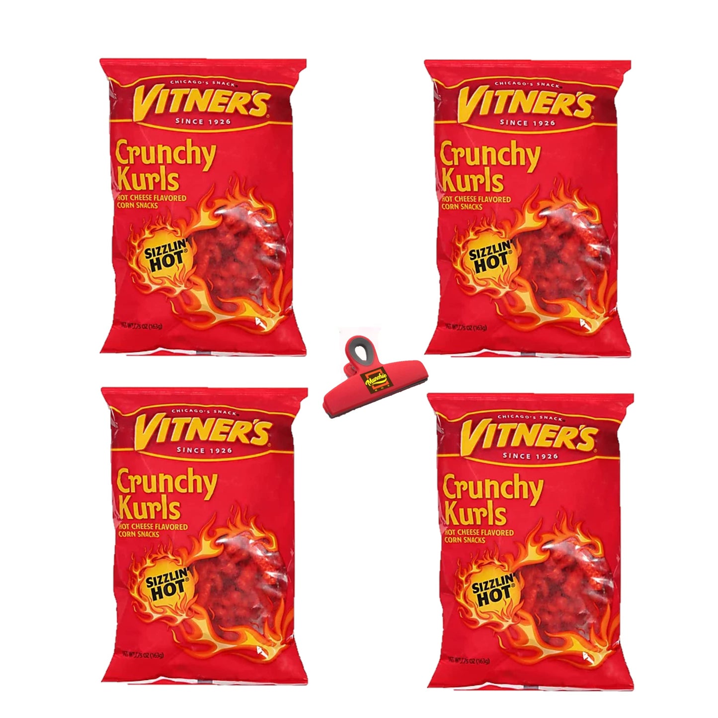 Vitners Sizzlin Hot Cheese Crunchy Curls A Chicago Original 4-3Oz Bags