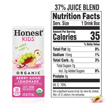 Honest Kids Berry Good Lemonade, Organic Juice Drink, Berry Lemonade, 6 Fl Oz (Pack of 40)