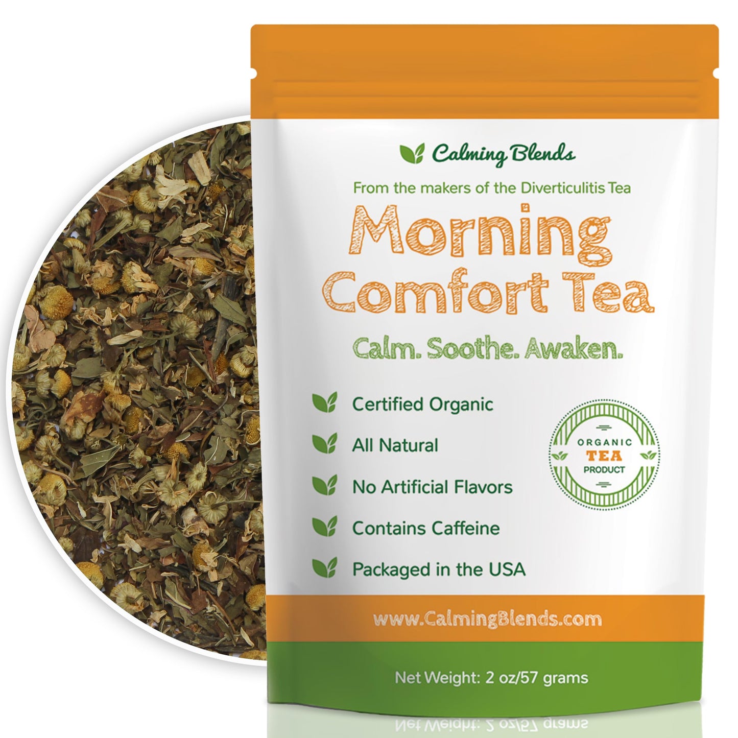 Calming Blends Morning Comfort Tea | Flavor Blendger Root Chamomile Peppermint And Green Earl Grey Organic Tea | 36 Cups