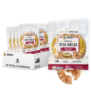 Atoria'S Family Bakery Whole Grain Pita | Non-Gmo, Vegan (8 Pack, 48 Flatbreads Total) 8-Packs Of 6 Sheets (48 Sheets)