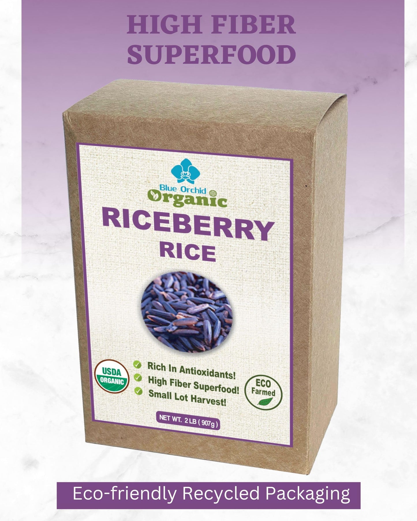 Organic Riceberry Rice - Purple Thai Black Jasmine Rice - Premium Freshness - Small Lot Harvest Direct From Our Farm To Your Tab