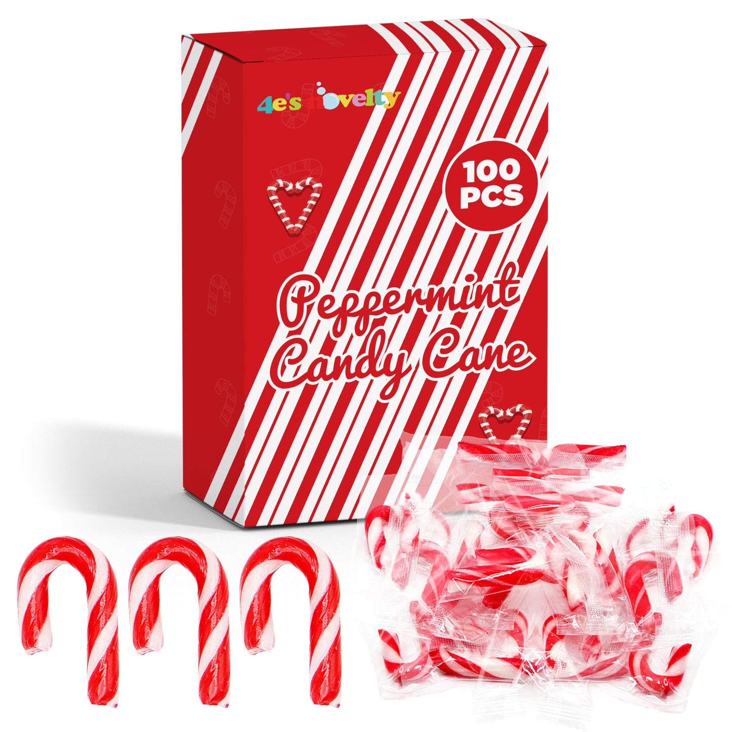 4ES Novelty 100 Pack Mini Candy Canes Bulk - Individually Wrapped 2-Inch Mini Candy Canes Classic Peppermint Flavor For Christmas Treats And Christmas Bulk Stocking Stuffers Perfect For Kids & 18+ Uses