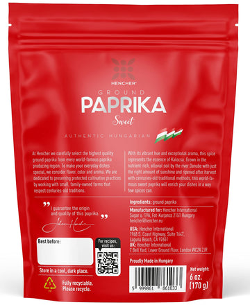 Artisan Sweet Hungarian Paprika Powder (6Oz/170G) Winner Of 2023 Great Taste Awards, Non-Gmo, Imported From Hungary, Amazing Col