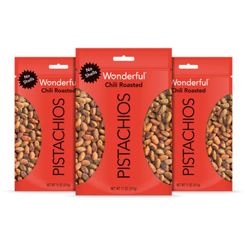 Wonderful Pistachios No Shells, Chili Roasted Nuts, 11 Ounce Bag (Pack Of 3), Protein Snacks, Gluten Free, Healthy Snacks For Ad