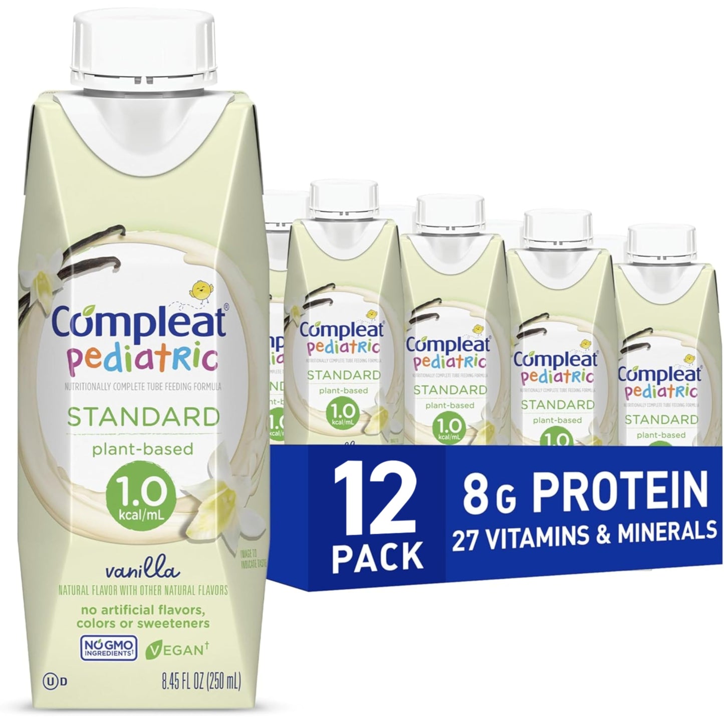 Compleat Pediatric Standard 1.0 Plant-Based Vanilla Nutrition Shake, 8g of Protein, 27 Vitamins & Minerals - Vegan Tube Feeding