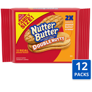 Nutter Butter Double Nutty Peanut Butter Sandwich Cookies, Family Size, 12-15.27 Oz Packs