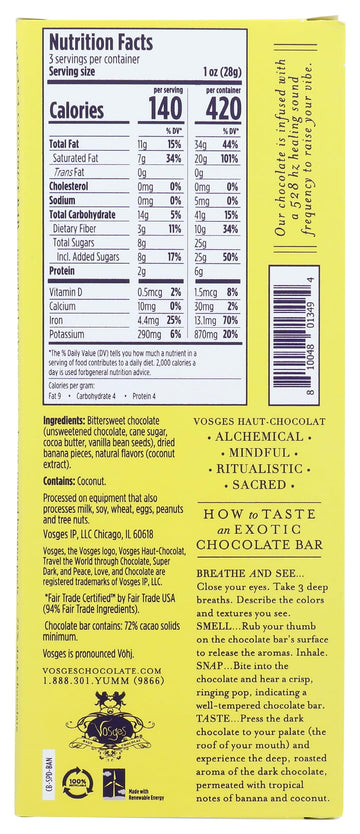 Vosges Haut-Chocolat Super Dark Coconut Ash and Banana, 3oz Bar